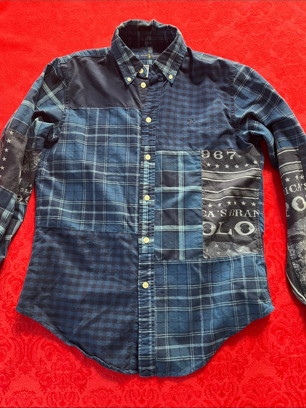 Polo Ralph Lauren Men’s Medium Patchwork Plaid Graphic Button-Down Shirt